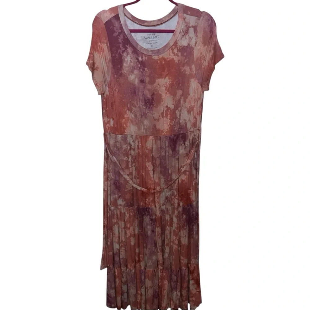 Torrid Super Soft Knits Tiered Tie Dye Stretch Knit Dress 0/L Oversized EUC - Picture 2 of 5